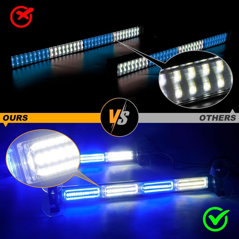LRTER 2x17.7 Emergency Dash Lights Interior Windshield Strobe Volunteer Firefighter Lights Warning Hazard Safety Front/Rear Deck Split Mount for Vehicles Trucks Firefighter, Blue/White - Image 4